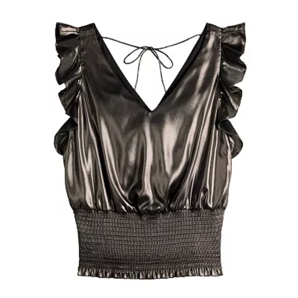 Nine West V- Neck Shimmering Sleeveless  Ruffle Top Xl